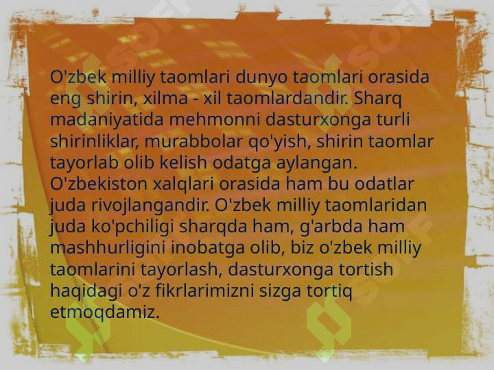 O`zbek milliy taomlari 2