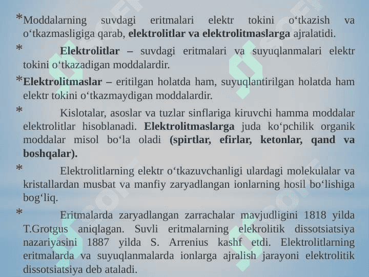 Elektrolitik dissotsiyalanish nazariyasi 2