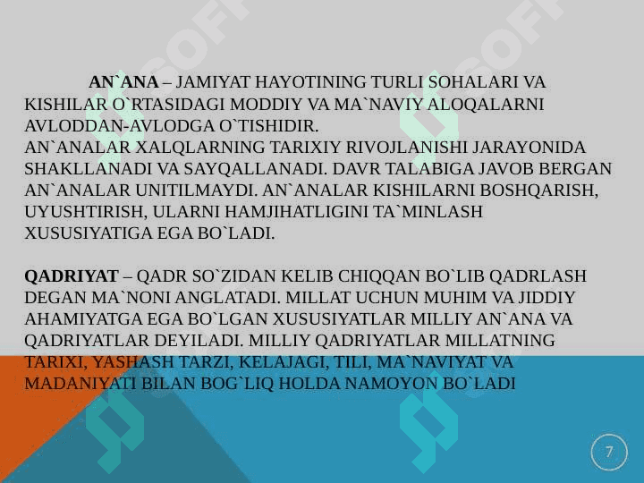 MUSTAQILLIK YILLARIDA O‘ZBEKISTONNING MA’NAVIY VA MADANIY TARAQQIYOTI 7