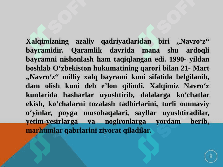 MUSTAQILLIK YILLARIDA O‘ZBEKISTONNING MA’NAVIY VA MADANIY TARAQQIYOTI 8