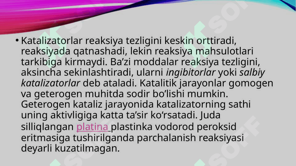 KATALIZATORLARNING FIZIK KO`RSATKICHLARI UNING KATALITIK XOSSASIGA TA`SIRI 4