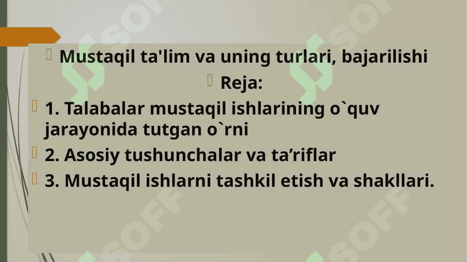 Mustaqil ta'lim va uning turlari, bajarilishi 2