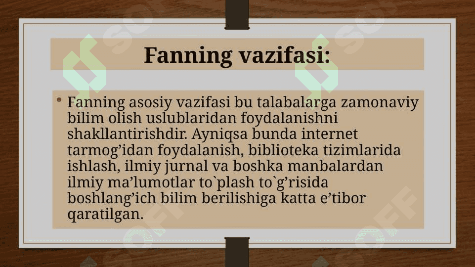 MUTAXASSISLIKKA KIRISH FANINING MAQSADI VA VAZIFALARI 3