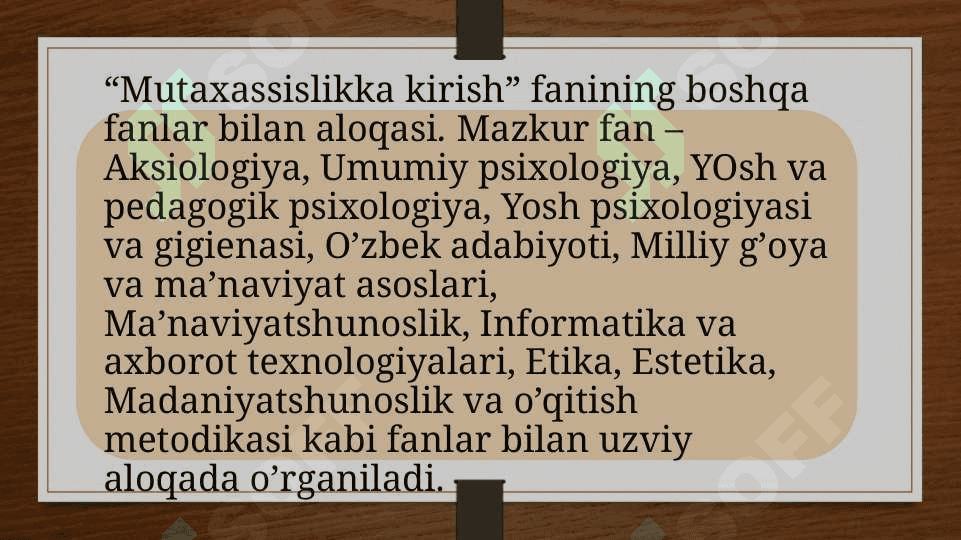 MUTAXASSISLIKKA KIRISH FANINING MAQSADI VA VAZIFALARI 7