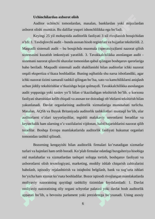 Audit o'tkazish jarayonlari. 5