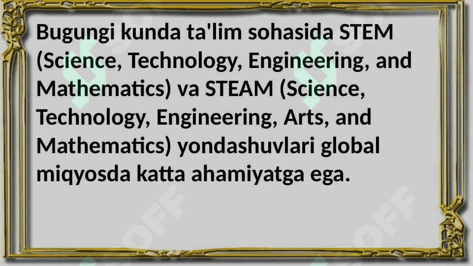 STEM va STEAMni ishlab chiqish. STEM-ni STEAM-ga aylantirish va takomillashtirish bo'yicha taqdimot tayyorlang 2