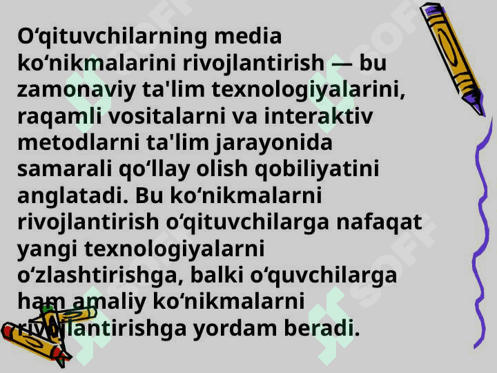 STEAM ta’lim texnologiyasini qo‘llashda o‘qituvchilarning media ko‘nikmalarini rivojlantirish bo‘yicha darslarni kuzatish orqali yangi bilim va tushunchalarni shakllantirish. 4