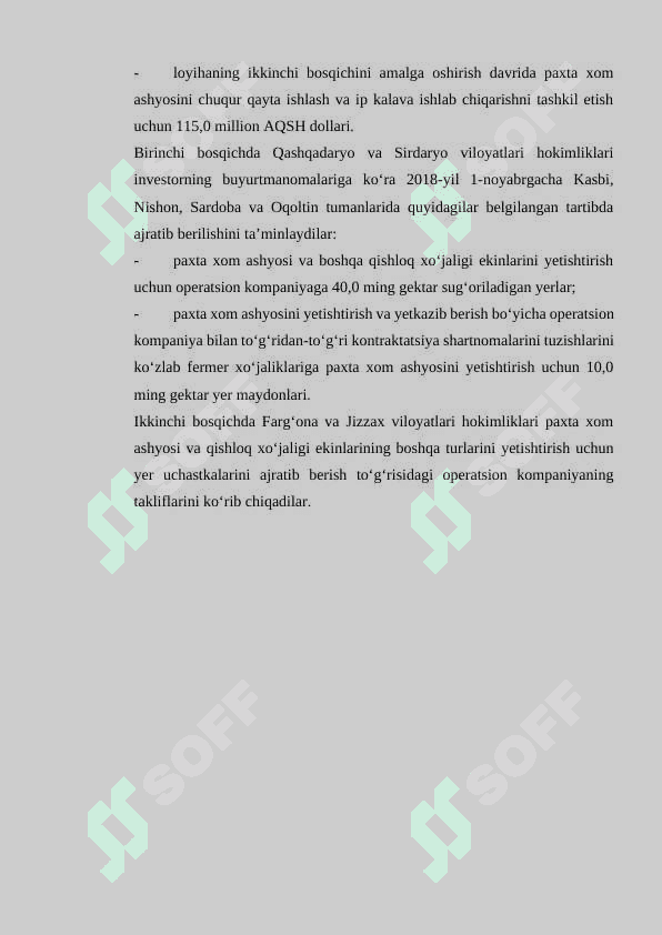 Riter firmasi uskunalari bilan jihozlangan quvvati 6 tarash mashinasi bo’lgan,yigirish korxonasining texnologik loyihasi ishlab chiqilsin 5