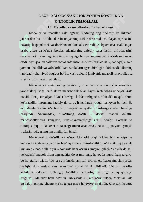 XALQ OG‘ZAKI IJODIYOTIDA O‘RTOQLIK, DO‘STLIK TARBIYASI 8