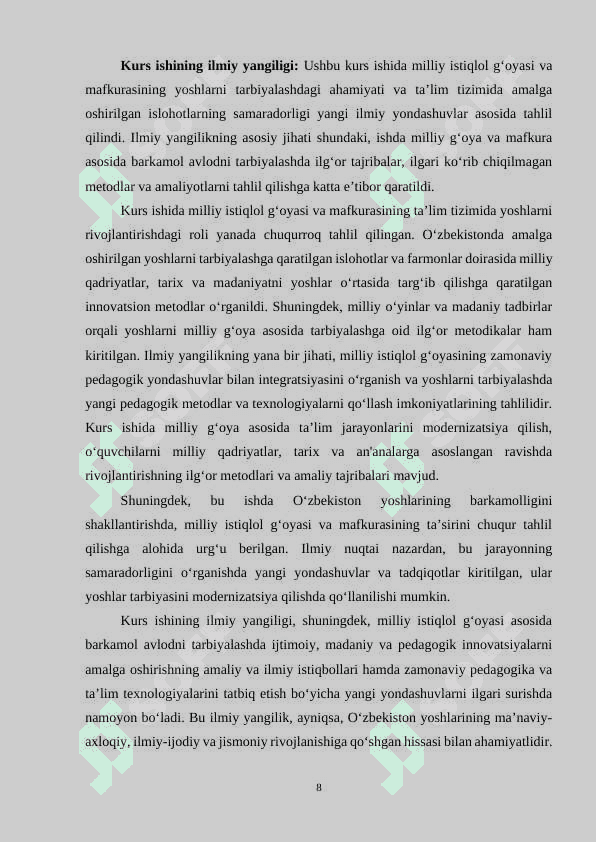 BARKAMOL AVLODNI MILLIY ISTIQLOL G‘OYASI VA MAFKURASI RUHIDA TARBIYALASH 8