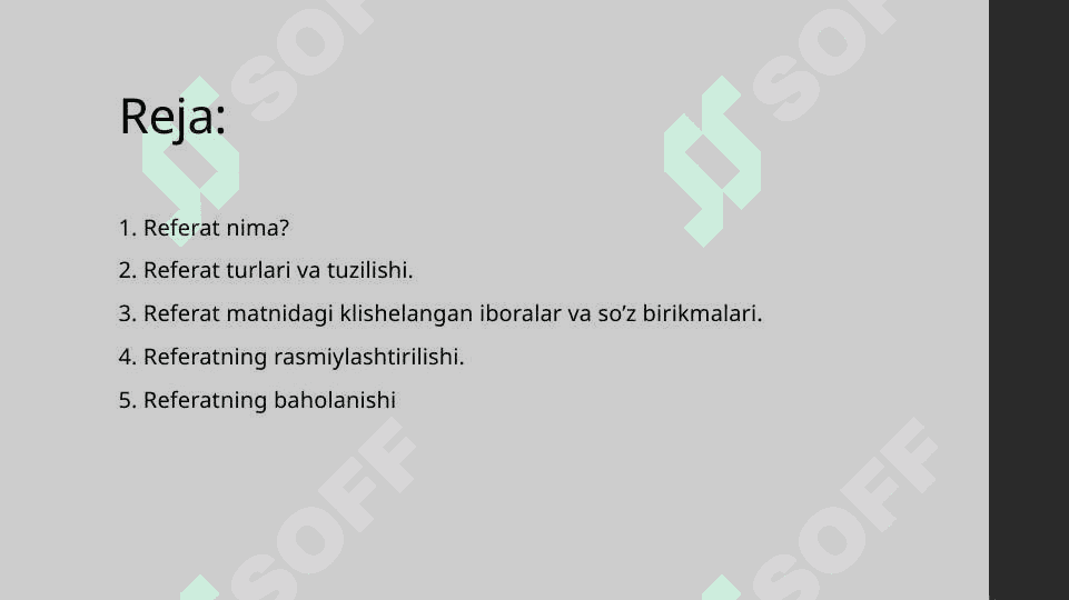 Referat tarkibidagi klishelangan jumlalar 2