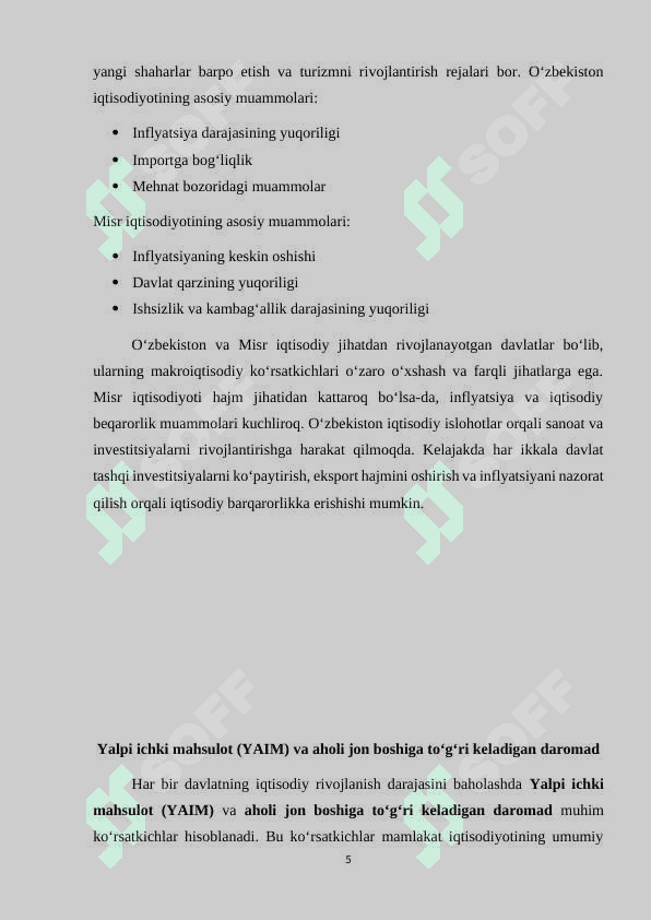 O'zbekiston va Misr makroiqtisodiy ko'rsatkichlarini solishtirish. 6