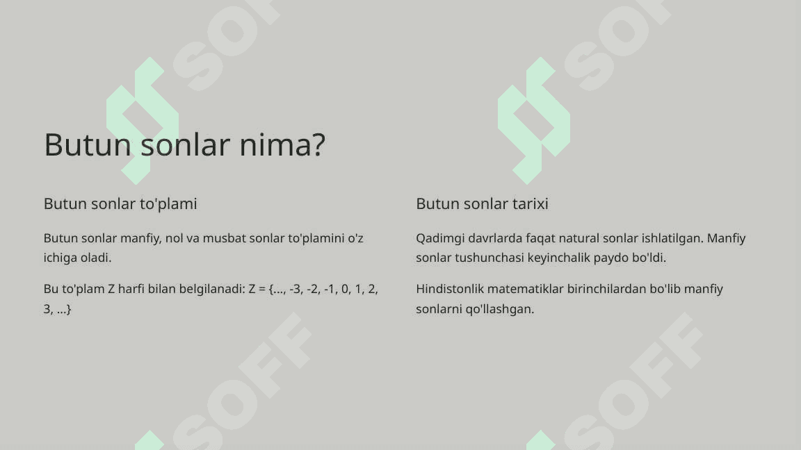 Butun sonlar va butun manfiy sonlar 3