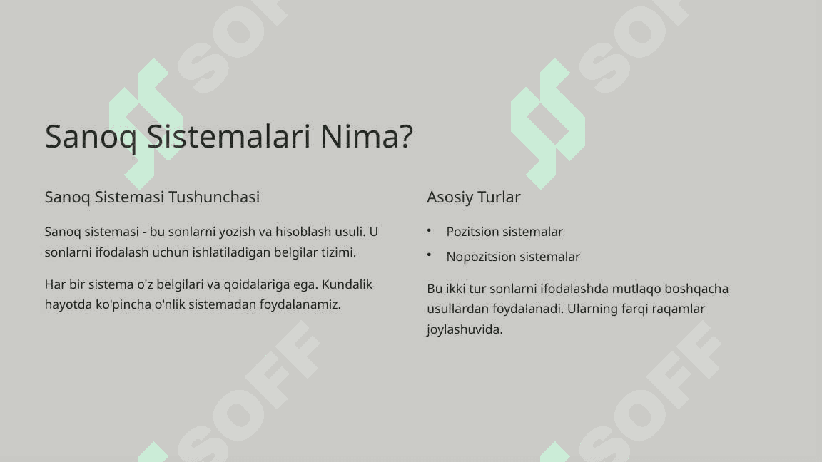Pozitsion va Nopozitsion Sanoq Sistemalari 3