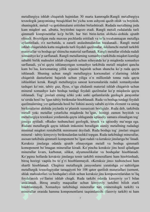 O‘rta Osiyo rangli metallurgiya sanoati va uning yirik markazlari 7