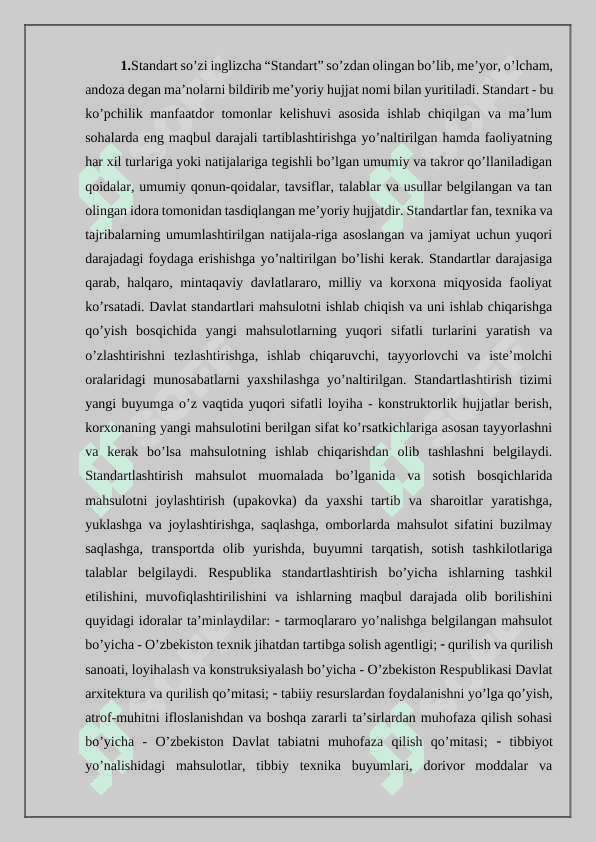 Standartlashtirish usullarini o’rganish 2