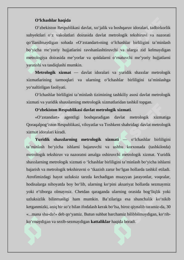 O'lchashlar birligini ta'minlash va etalonlar 2