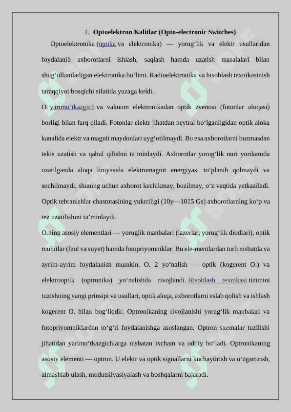 Optoelektron kalitlar. Triggerlar,bloking generatorlar 2