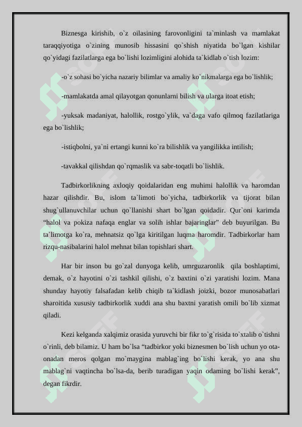 Tadbirkorlik faoliyatining mohiyati va asosiy belgilari 7