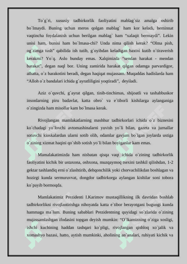 Tadbirkorlik faoliyatining mohiyati va asosiy belgilari 8