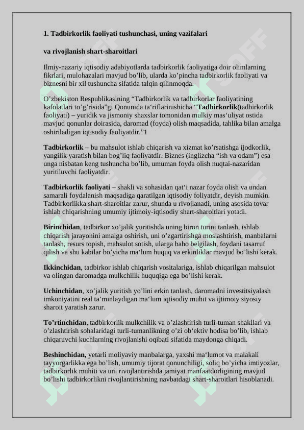 Tadbirkorlik faoliyati. tadbirkorlik kapitali va uning aylanishi 2