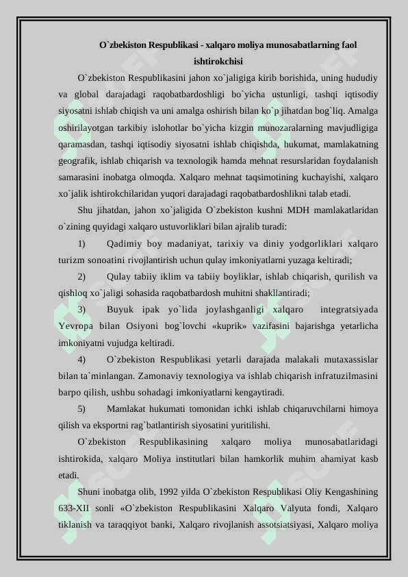 O'zbekistonning xalqaro moliya munosabatlarida integirasiyalashuvi 2