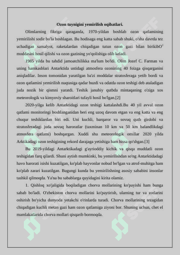 Ozon tuynigini yemirilish oqibatlari 3