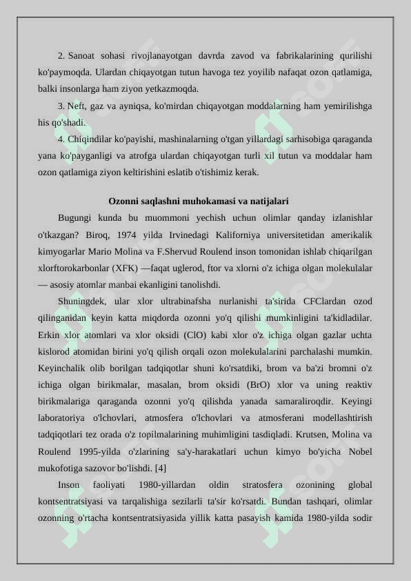 Ozon tuynigini yemirilish oqibatlari 4