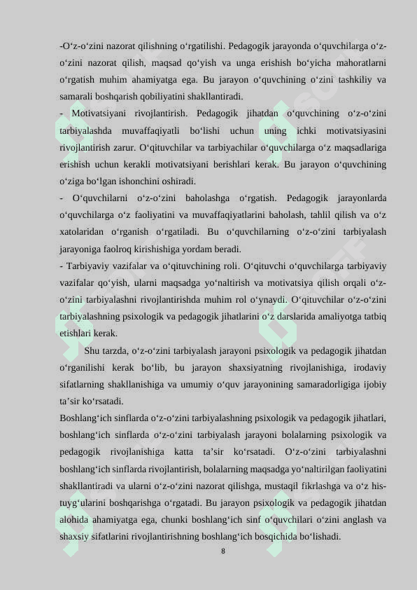 O‘QUVCHINING INTELLEKTUAL KAMOLOTIDA TARBIYA METODLARINI SHAKLLANTIRISHNING PEDAGOGIK  SHART-SHAROITLARI. 8