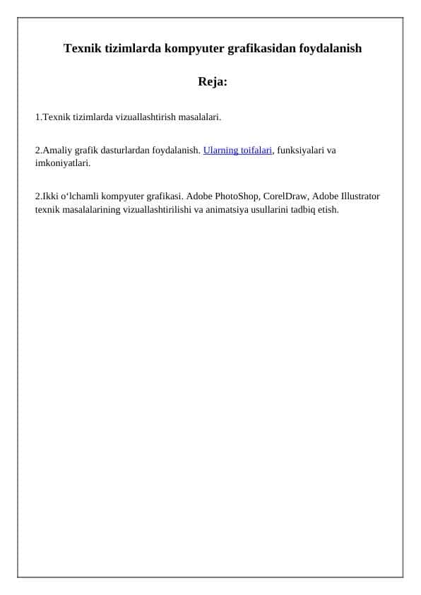 Texnik tizimlarda kompyuter grafikasidan foydalanish