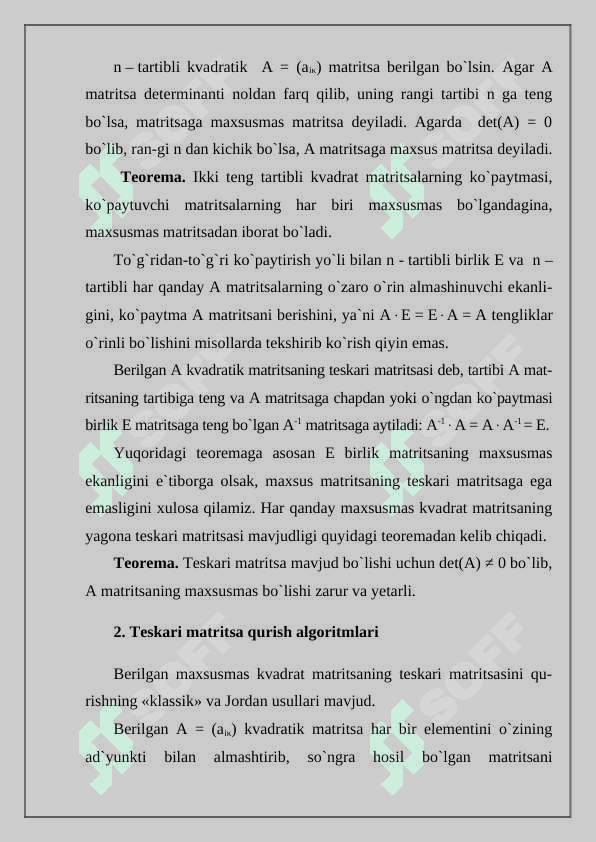 Teskari matritsa xossalari 2