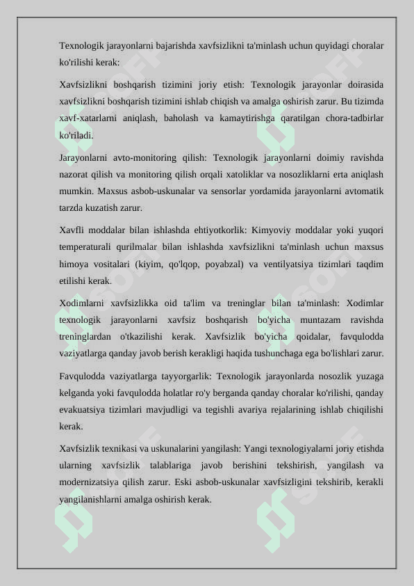 Texnologik jarayon bajarilshpida xavfsizlikni ta'minlash chora 2