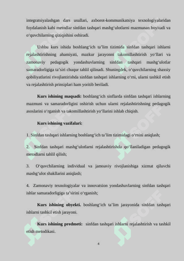 BOSHLANG‘ICH TA’LIM TIZIMIGA SINFDAN TASHQARI ISHLARNI REJALASHTIRISH. 4