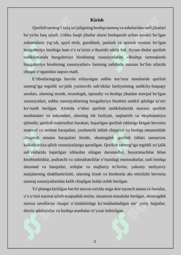 Qurilish tashkilotlarida yakuniy moliyaviy natijalar, soliqlar va majburiy to‘lovlarning hisobi 2