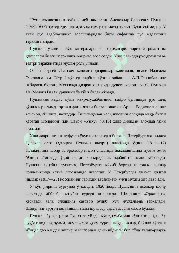 XIX аср рус адабиёти А.Пушкин ва М.Лермонтов ижоди 2