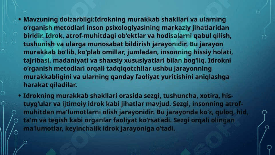 Idrokning murakkab shakllari va ularning o‘rganish metodlari. 3
