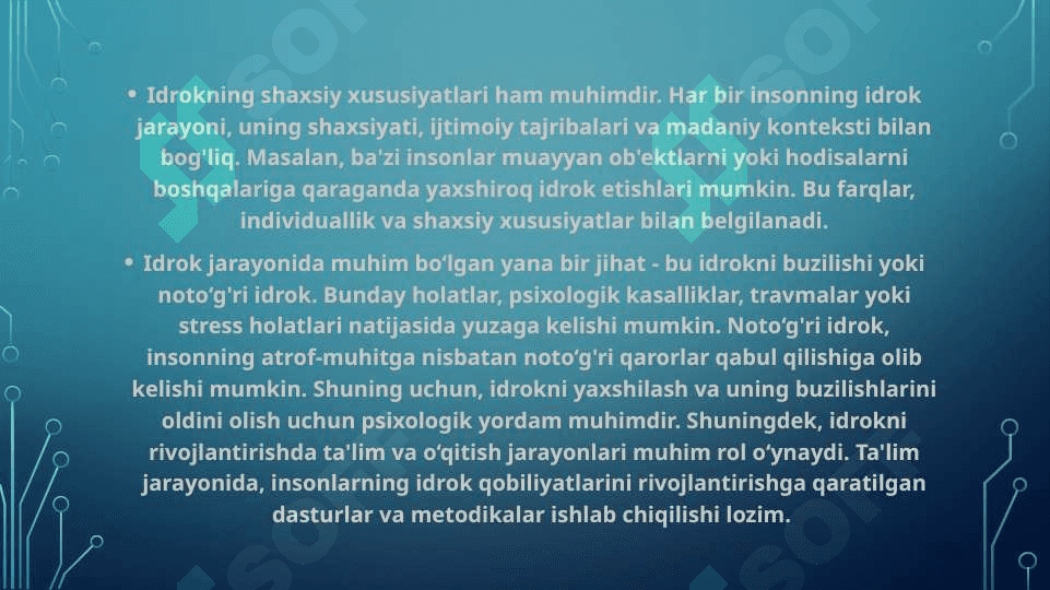 Idrokning murakkab shakllari va ularning o‘rganish metodlari. 6
