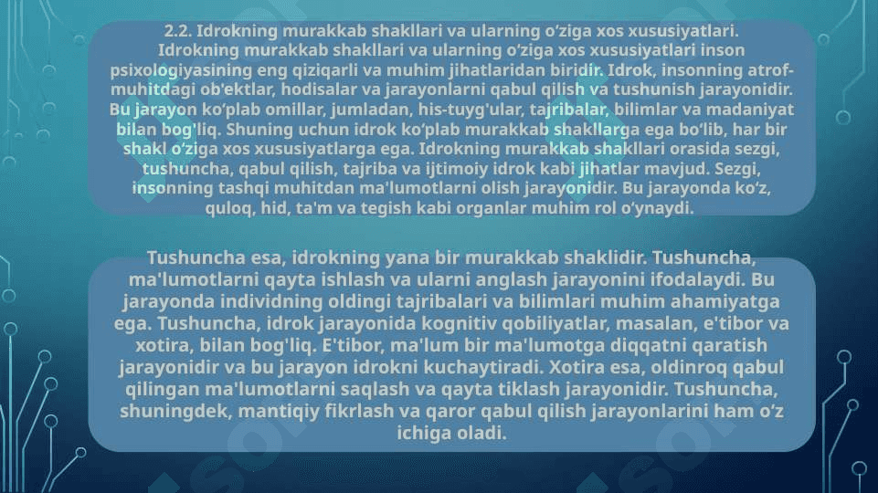 Idrokning murakkab shakllari va ularning o‘rganish metodlari. 8