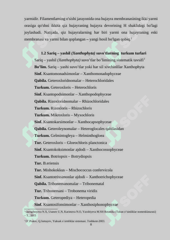 SARIQ-YASHIL SUVOTLARNING UMUMIY TASNIFI KURS ISHI 8