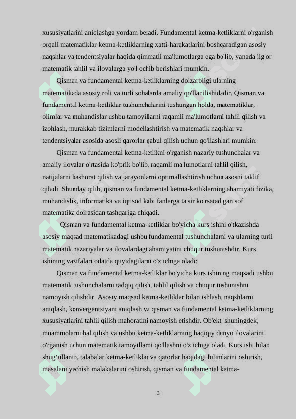 Sonli ketma-ketlik tushuncha_ va uning limiti. Qismiy va fundamental ketma-ketliklar. Yaqinlashuvchi ketma-ketlikning xossalari 3