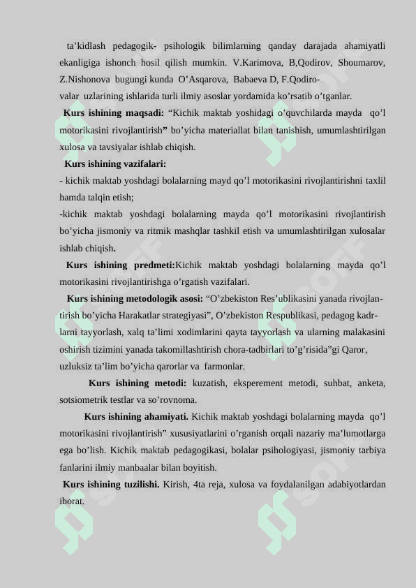 Kichik maktab yoshidagi oquvchilarda mayda qol motorikasini rivohlantirish metodikasi kurs ishi 3
