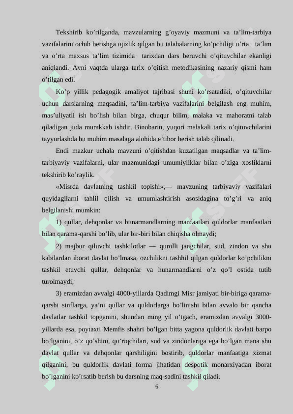 Tarix darslariga qo'yiladigan talablar 6