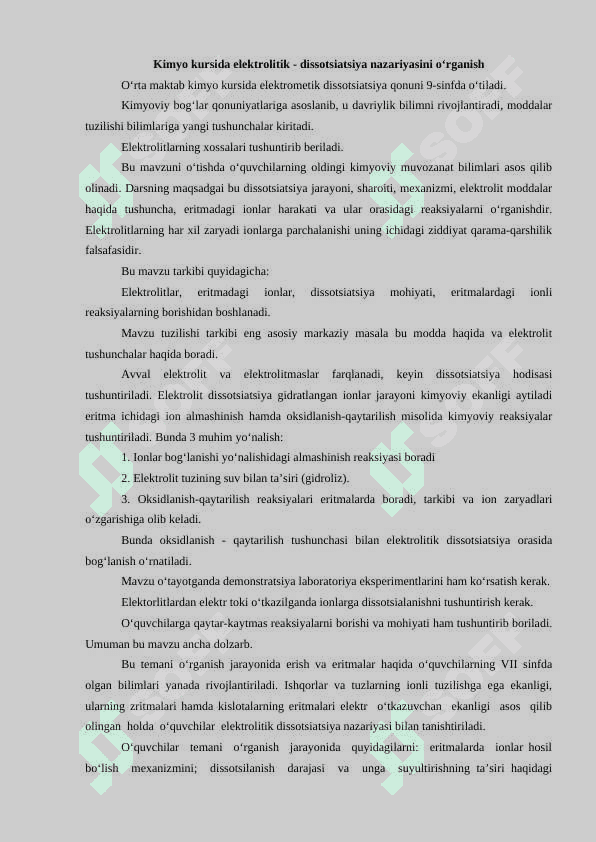 Elektrolitik dissotsiyalanish 2
