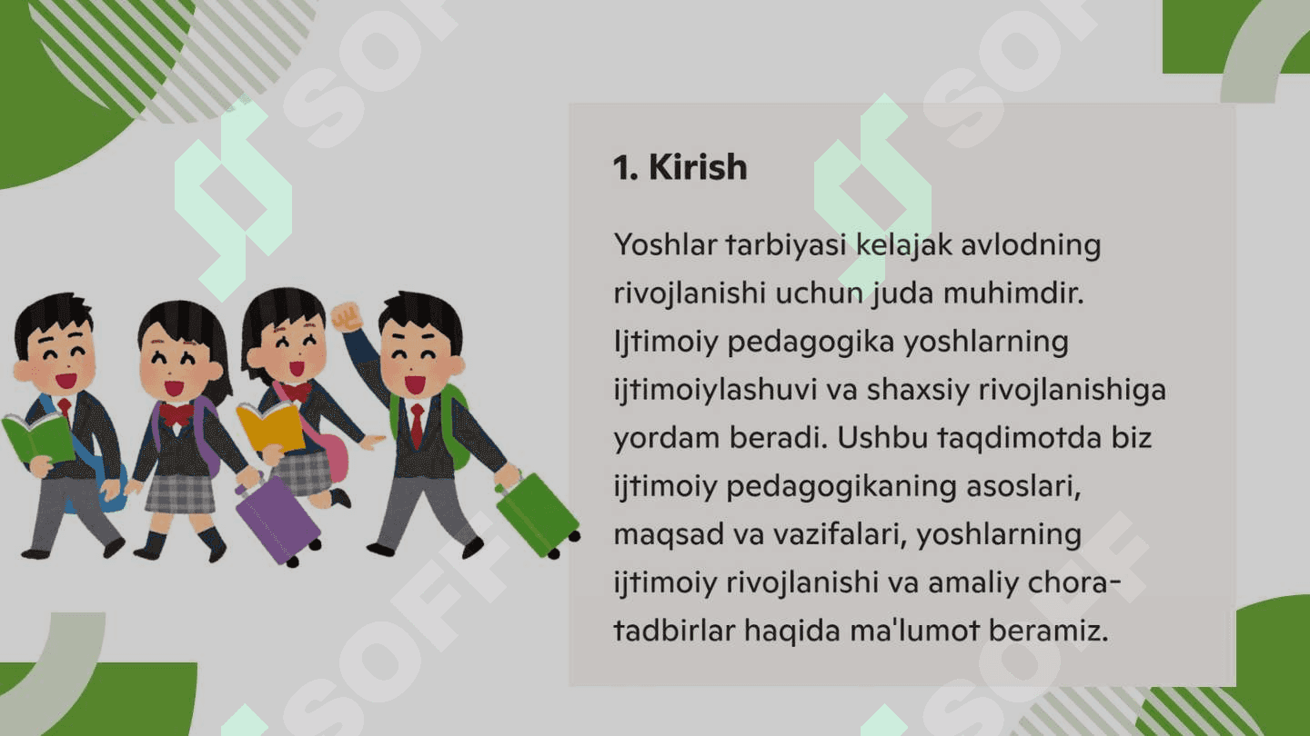 YOSHLAR
TARBIYASIDA IJTIMOIY
PEDAGOGIK FAOLI 3