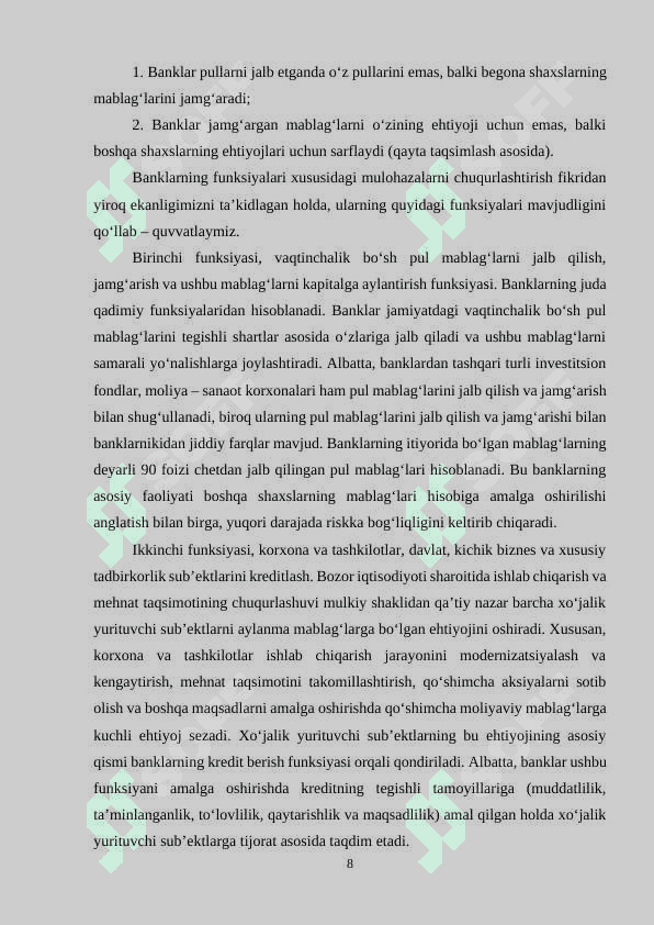 Banklarni xususiylashtirish masalalari (kurs ishi) 1