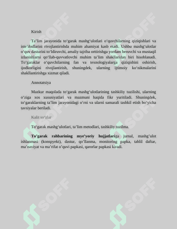 Mavzu:Toʻgarak mashgʻulotlarining tashkiliy tuzilishi,xususiyati va mashgʻulotlar mazmuni. MALAKAVIY ISH 3