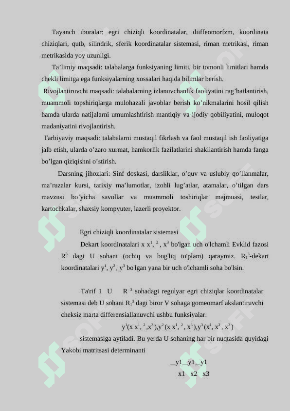 Egri chiziqli koordinatalar sistemasi. Riman metrikasi 2