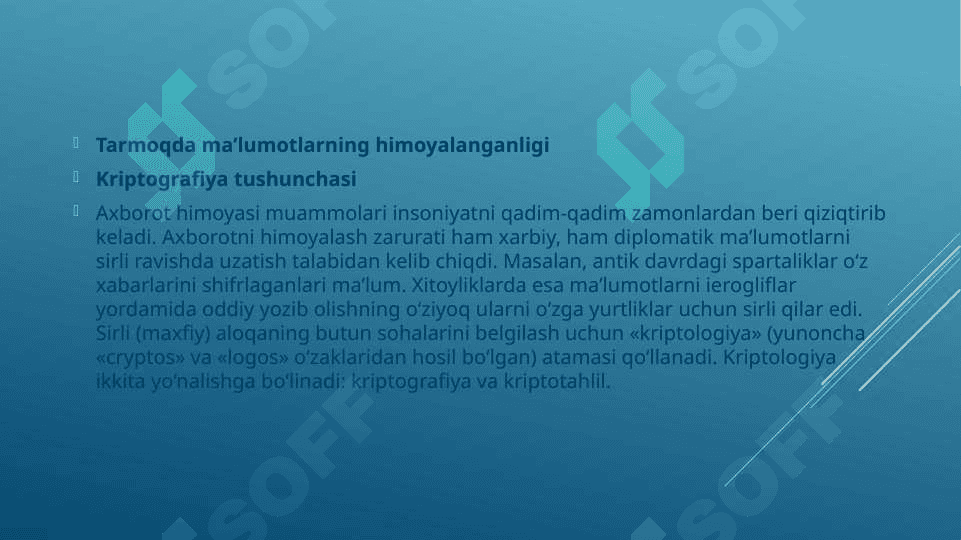 Taqdimot sathida himoyalash vositalari 2