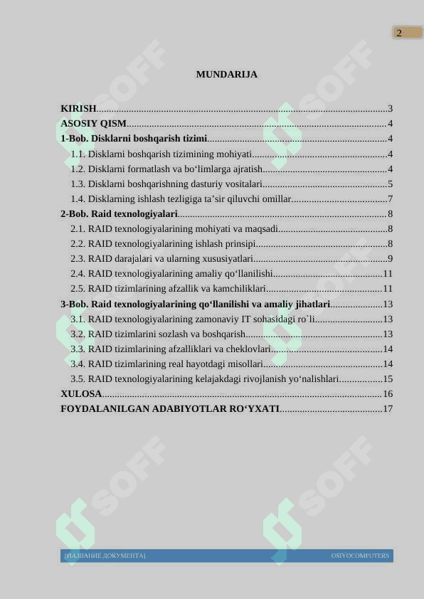 “DISKLARNI BOSHQARISH TIZIMI VA RAID TEXNOLOGIYALARI” 2