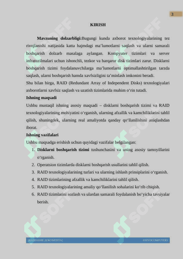 “DISKLARNI BOSHQARISH TIZIMI VA RAID TEXNOLOGIYALARI” 3